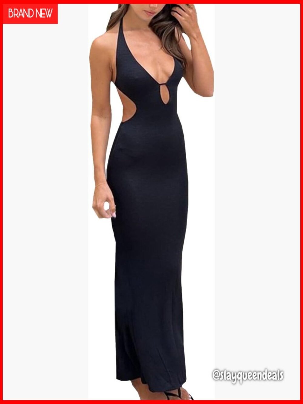 Backless Halter Maxi Dress Formal Bodycon Deep V Neck Sleeveless